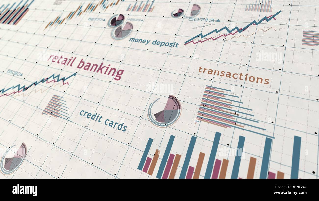 Retail banking and money business charts and graphs diagram on paper ...
