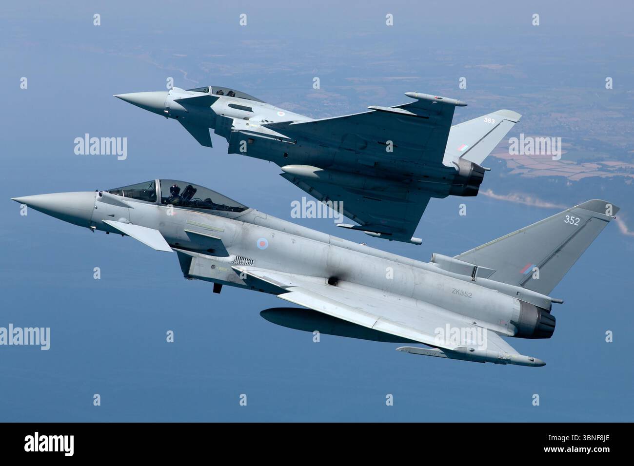 Two Royal Air Force Eurofighter Typhoon FGR4 aircraft, registered ZK352 ...