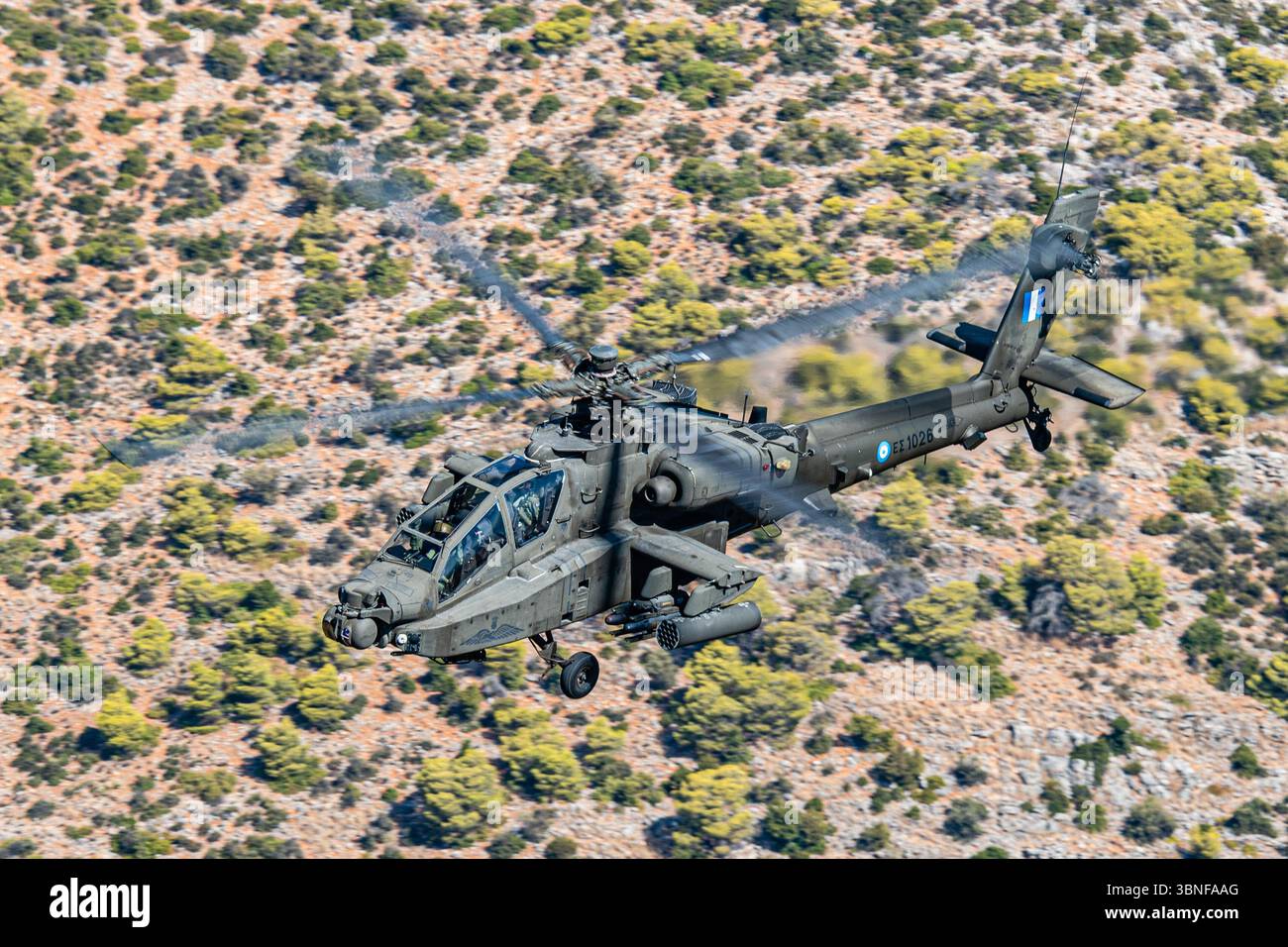 The Boeing AH-64DHA Apache (Reg. ES1026), operated by the Greek ...