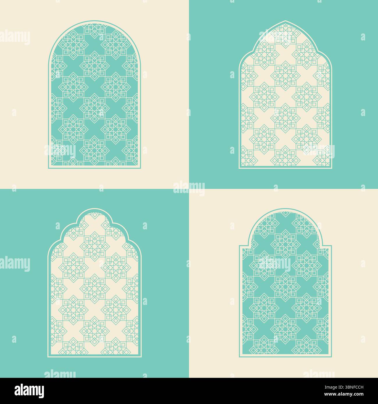 Elegant Islamic window arch vector, highlighting diverse arabesque ...
