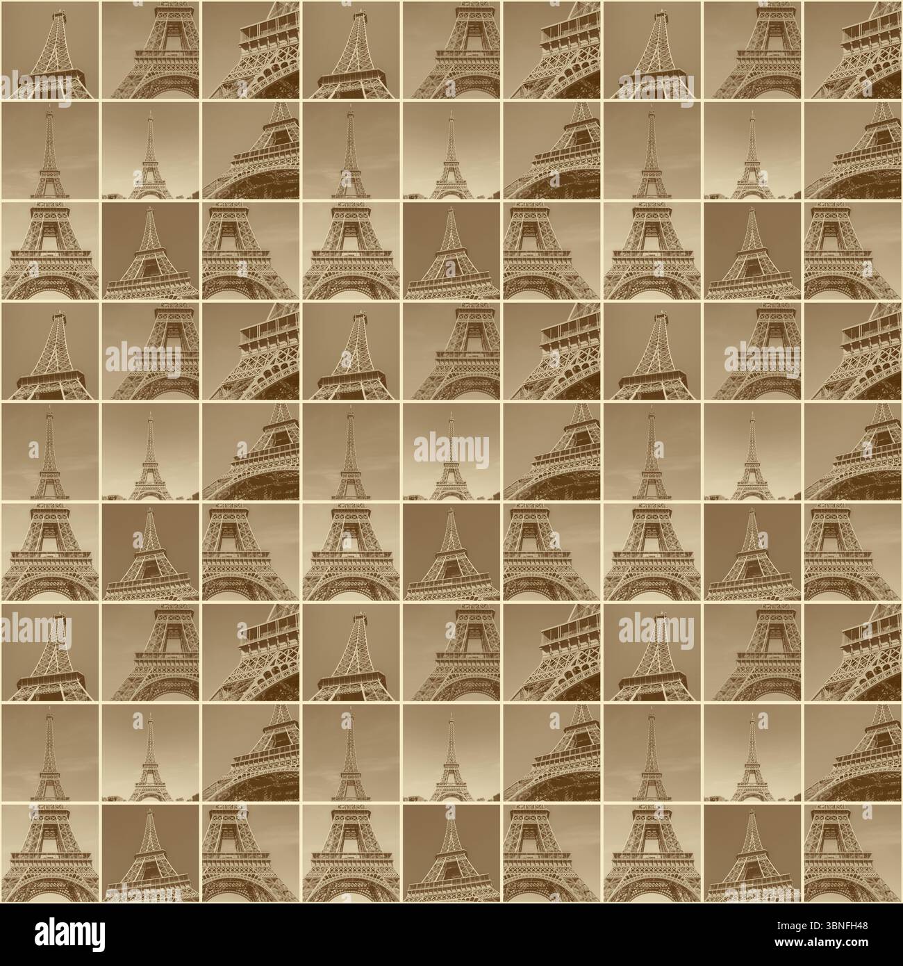 abstract seamless pattern: square tiles with photos of Eiffel Tower in ...