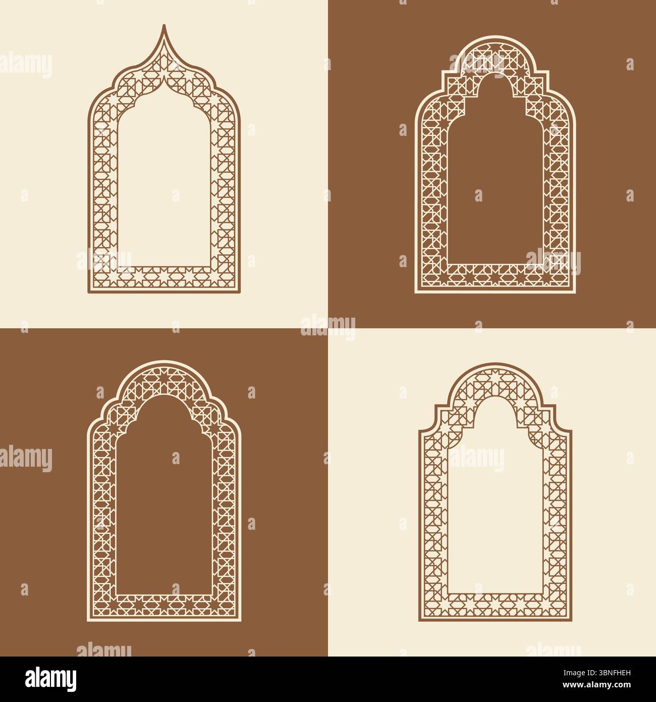 Set elegant Arabic ornamental window frame vector, arabesque geometric ...