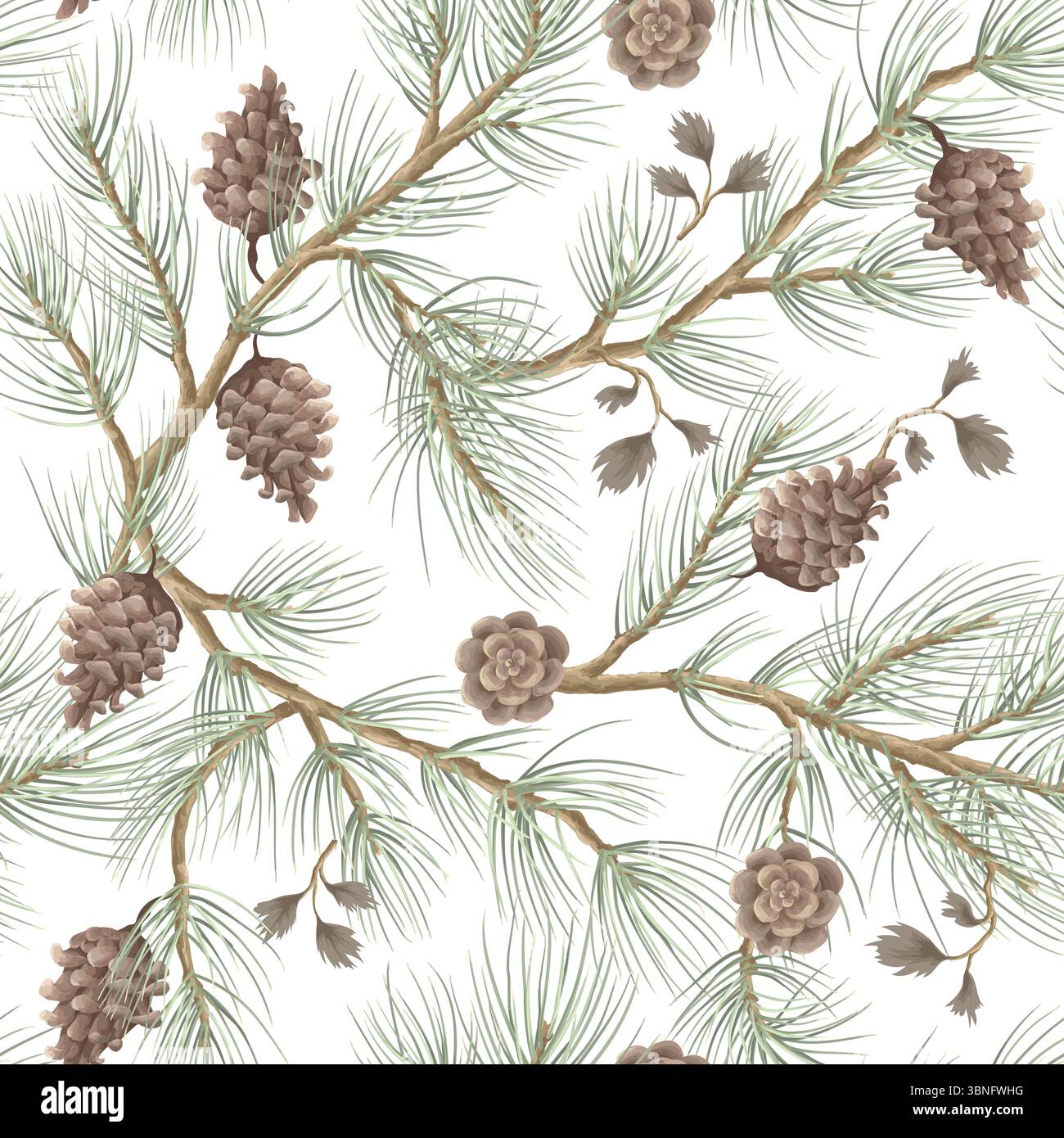 Vector Christmas seamless pattern with pine branches and cones. Vector. Stock Vector