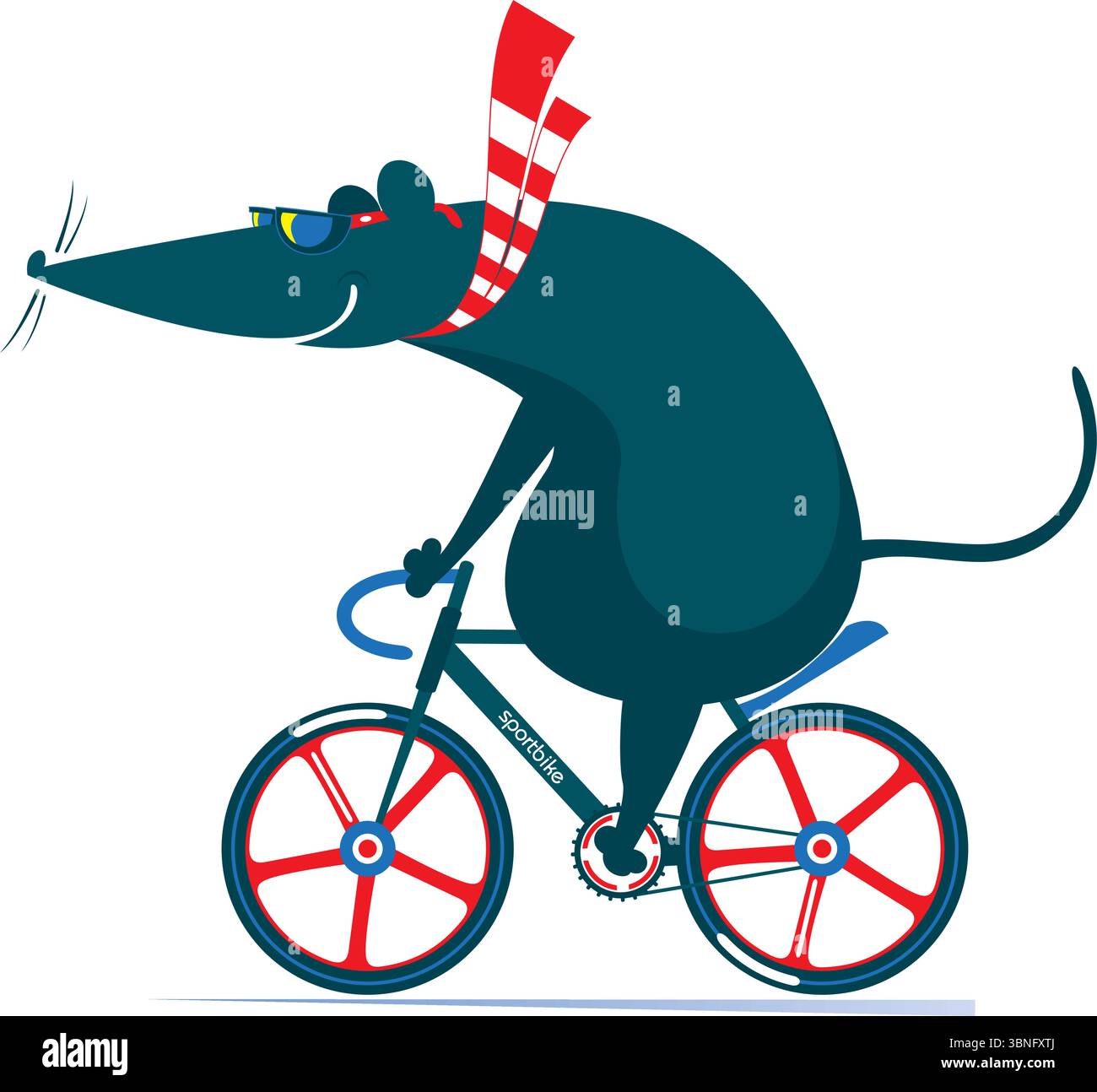 Cycling. Cute rat or mouse rides a bicycle. Cartoon cute rat or mouse ...