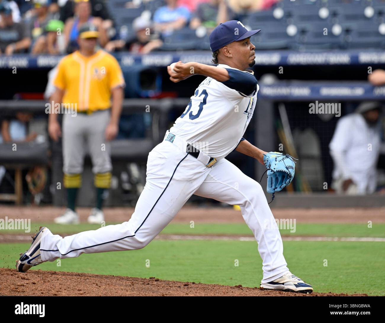 Tampa Bay Rays pitcher Edwin Uceta throws during the ninth inning of a ...