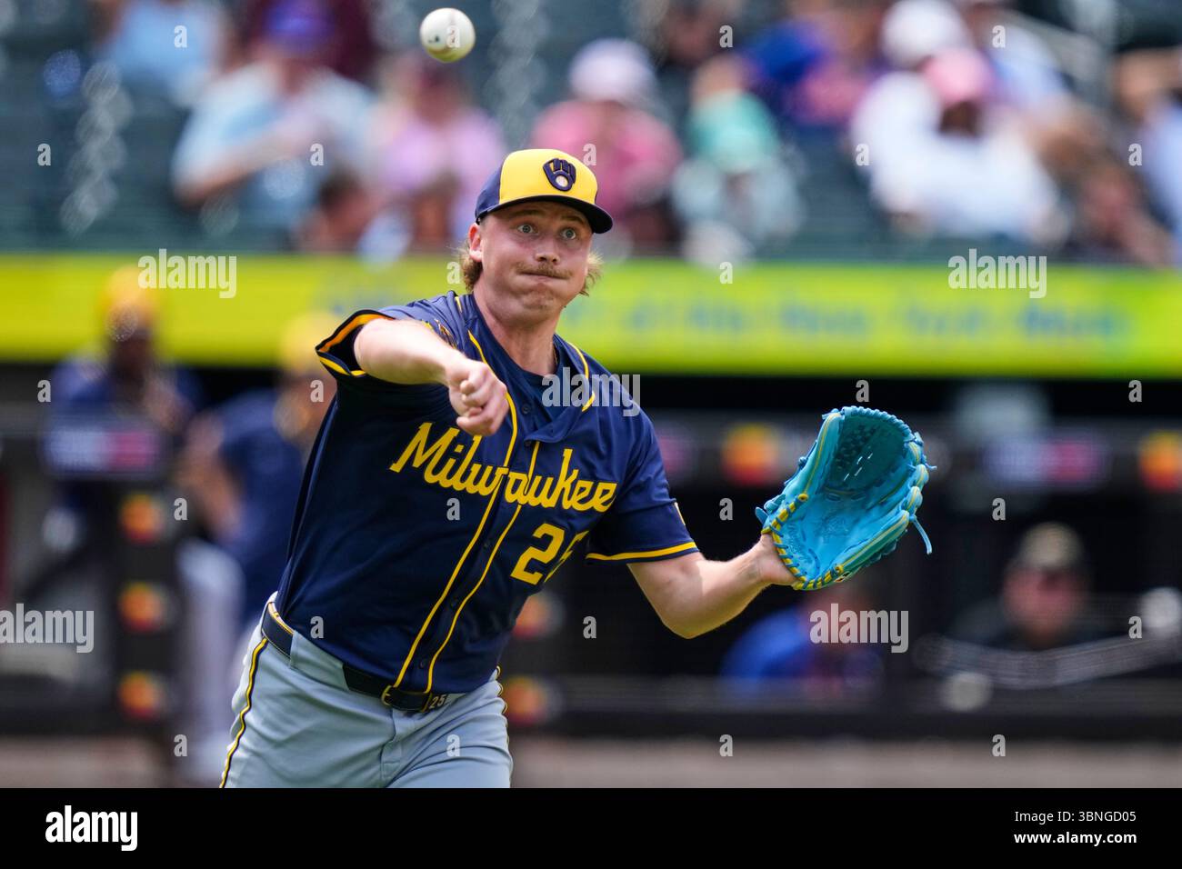 Milwaukee Brewers pitcher Nick Mears throws out New York Mets' Luis ...