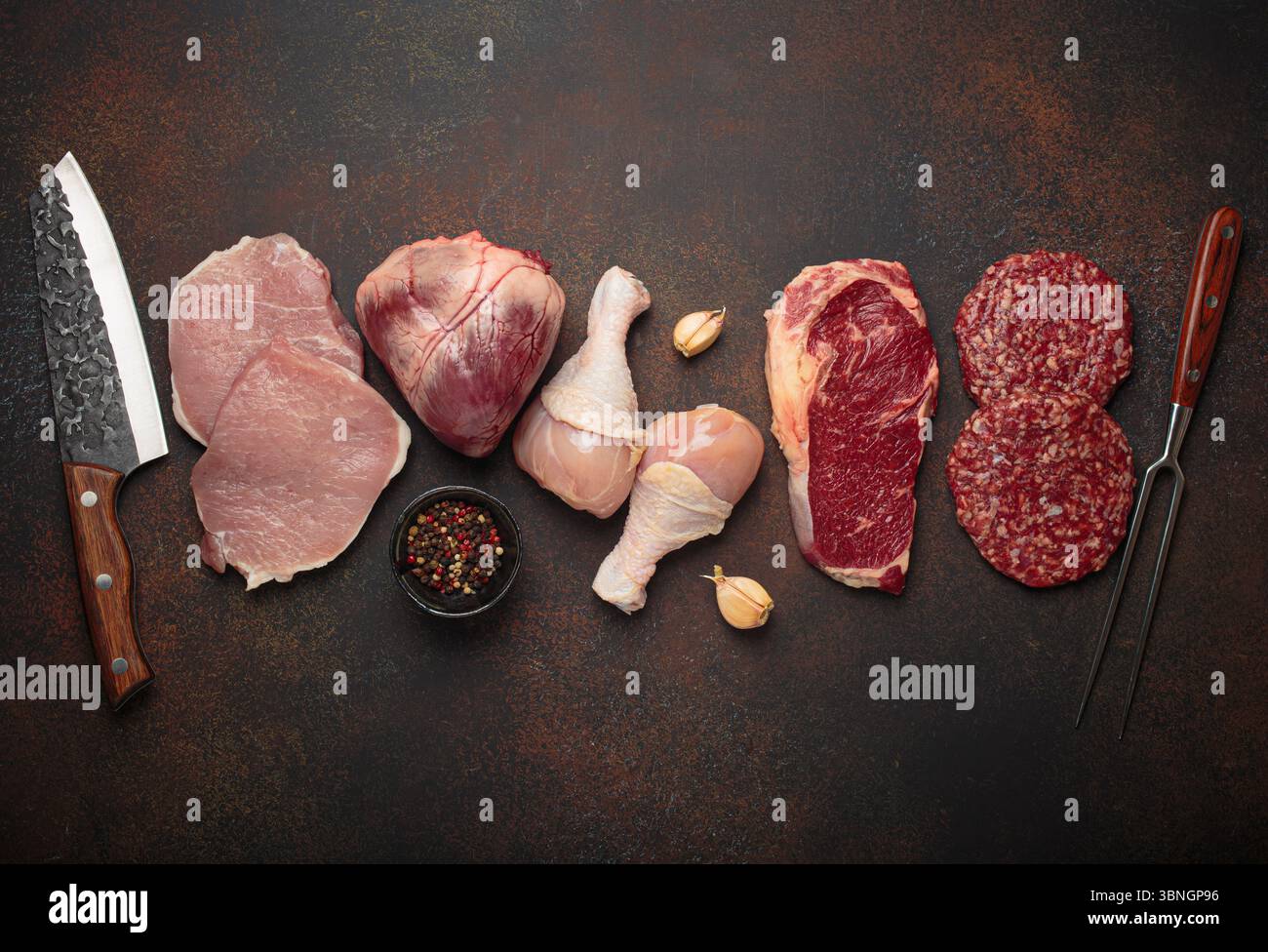 Beef Leg Meat Selection of assorted raw meat cuts for zero carb carnivore diet ...