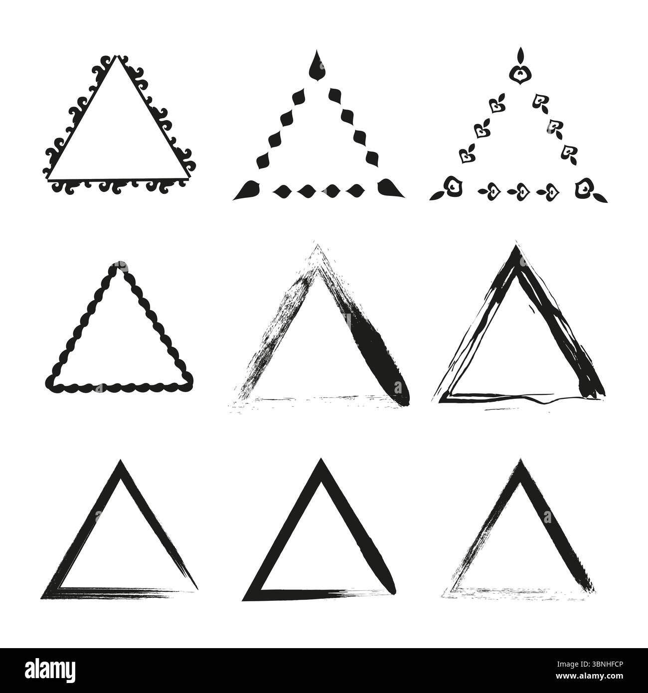 Geometric triangle outlines. Various shape forms. Vector line elements. Minimalist design components. Stock Vector