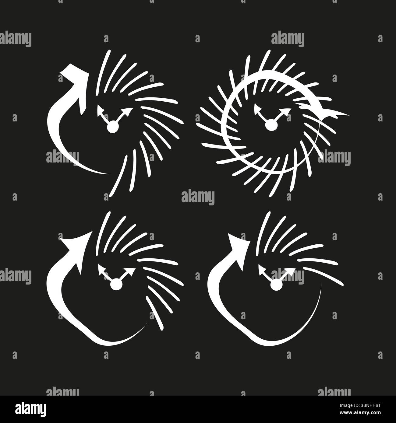 Cycle arrow icons. Clock rotation set. Dark contrast Vector. Dynamic loop symbols. Stock Vector