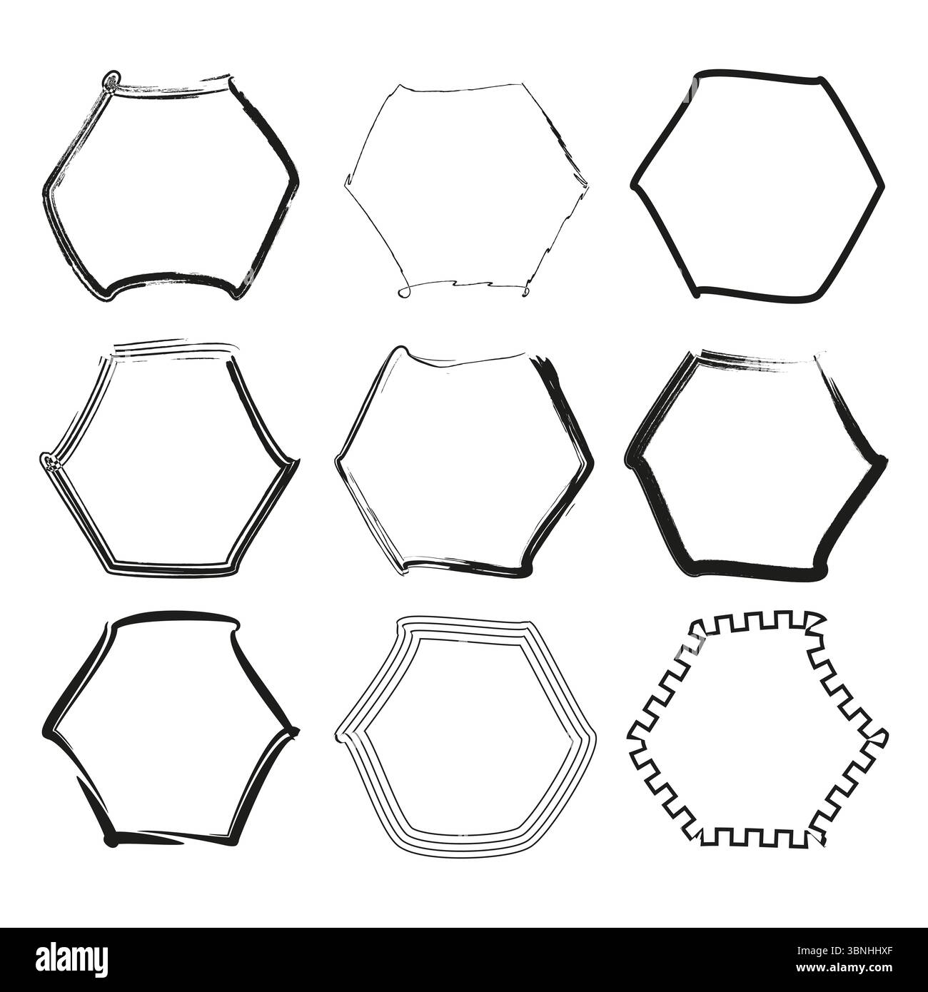 Hexagon frame icons. Angled border set. Geometric outline Vector ...