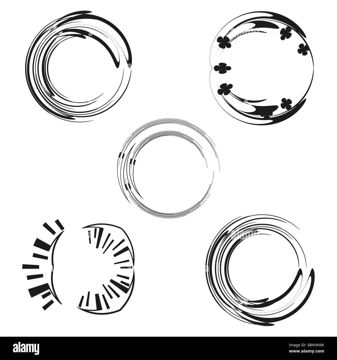 Hand drawn rings. Brush circle set. Rough loop Vector. Artistic round strokes. Stock Vector