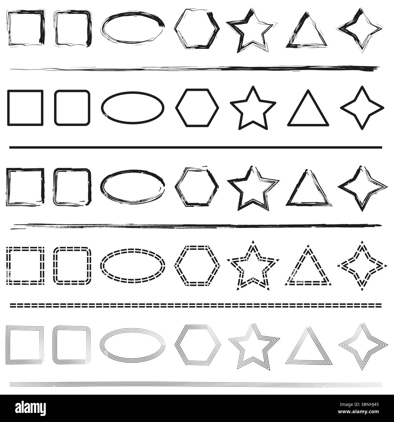 Geometric shape collection. Basic form symbols. Vector outline elements. Simple figure set. Stock Vector
