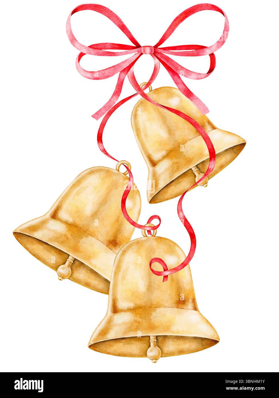 Real Bells With Ribbons Set of three golden bells with flowing red bow and hanging ribbons ...
