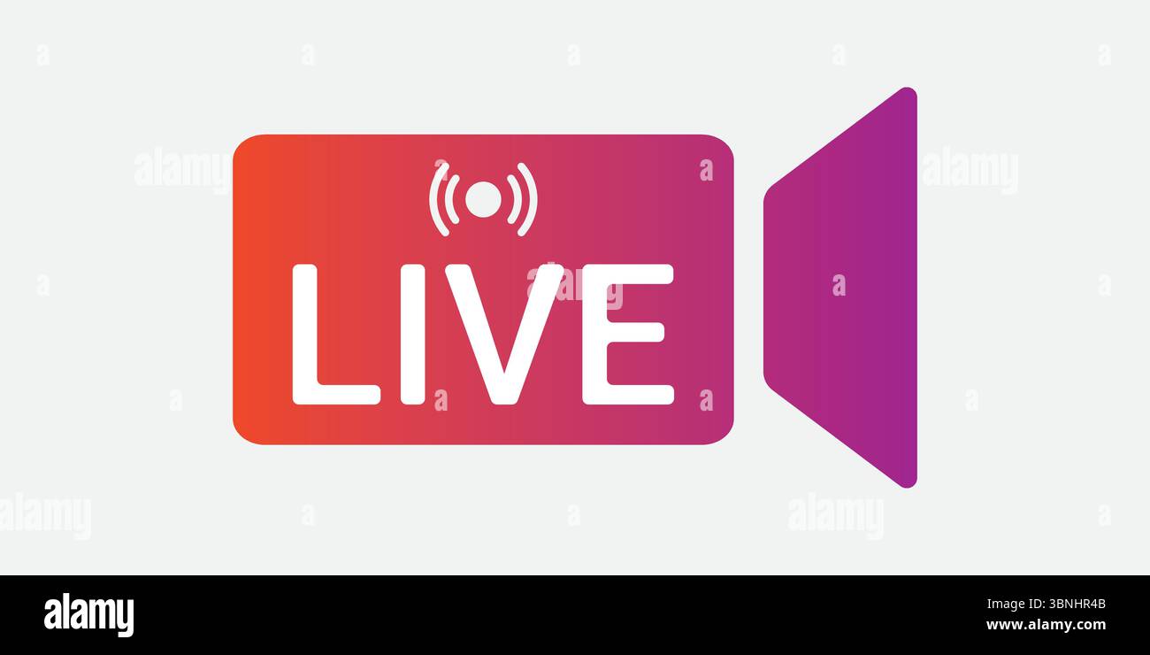 "Live Streaming Button Icon - Red Play Button with LIVE Text" Stock Vector