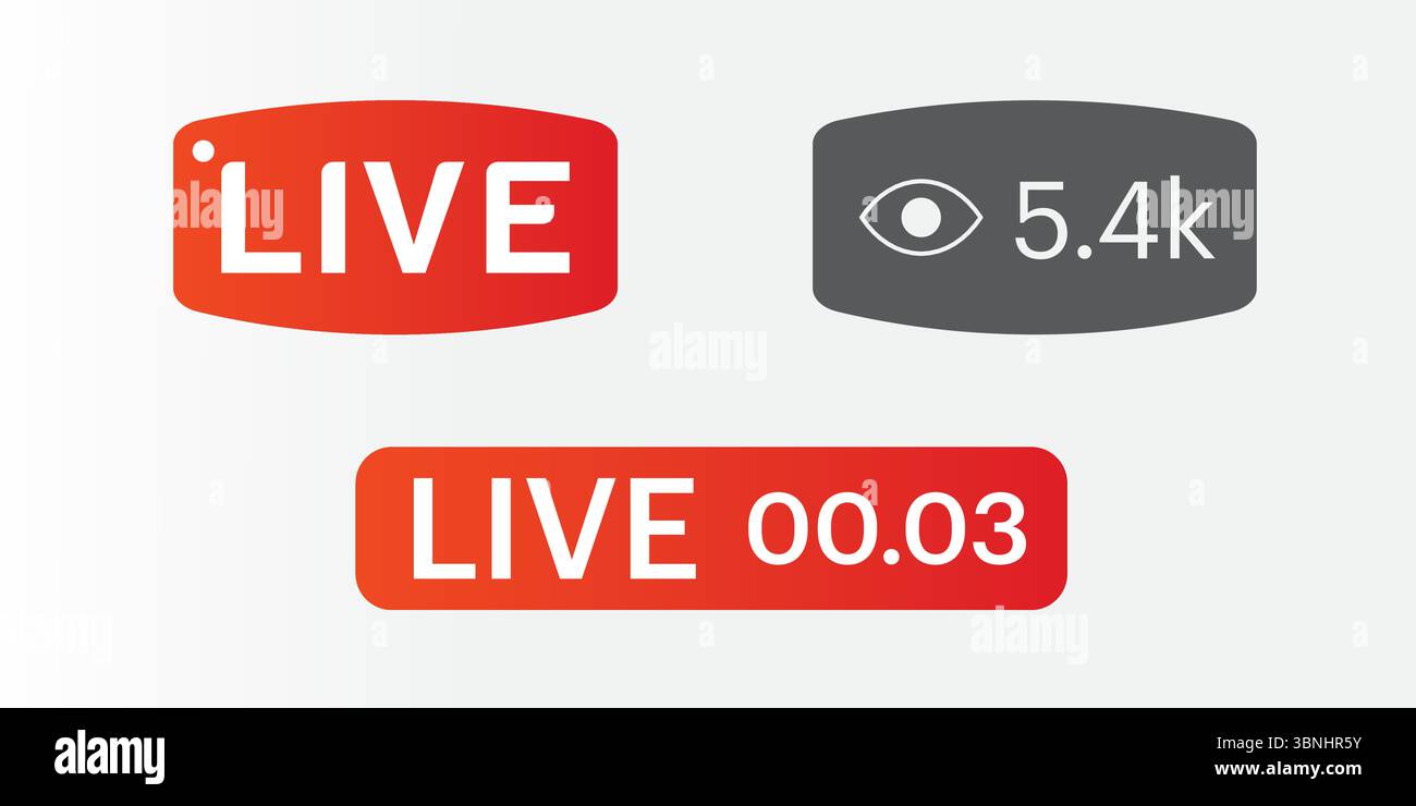 "Live Streaming Button Icon - Red Play Button with LIVE Text" Stock Vector