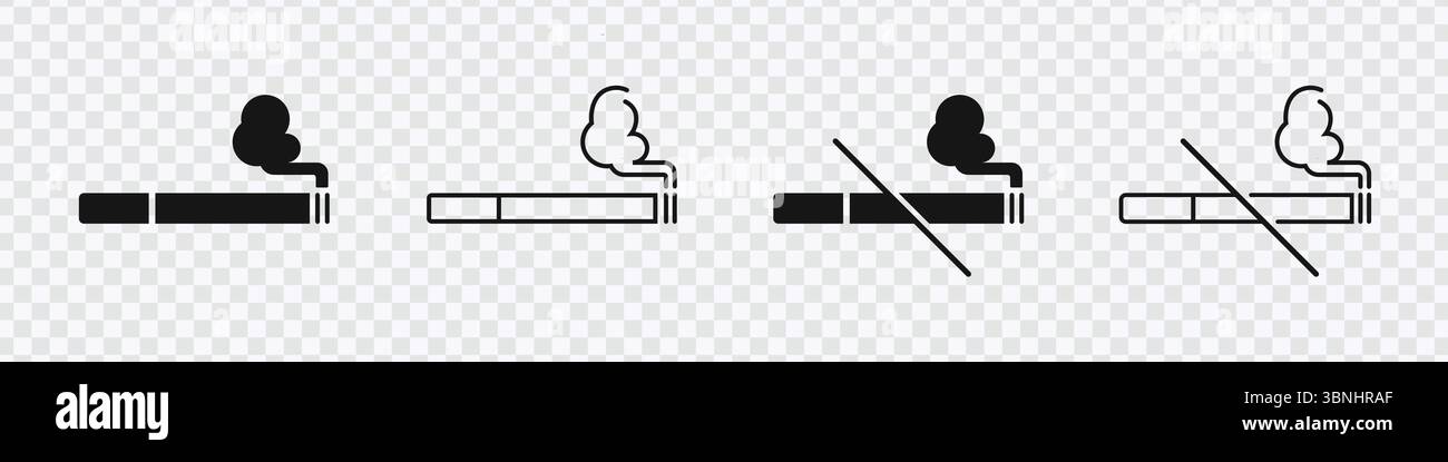 Cigarette and No Smoking Icon Set Stock Vector
