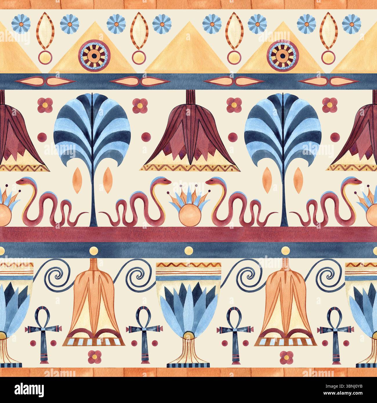 Egyptian Seamless Pattern Ancient Ornament Lotus Shaped Geometric 