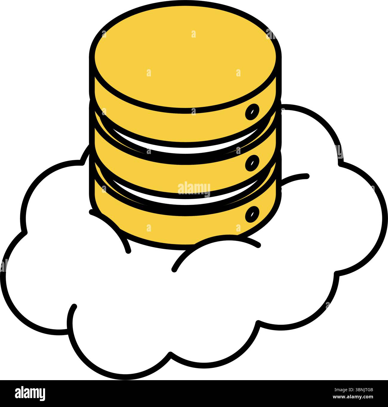 Cloud-based data server isometric line icon with stacked cylindrical database shape and cloud element, Vector Illustration Stock Vector