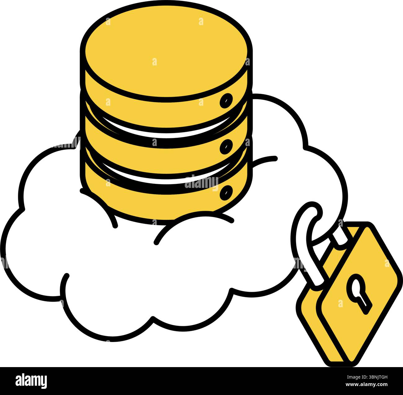 Secure cloud data server isometric line icon with database stack and security padlock symbol, Vector Illustration Stock Vector