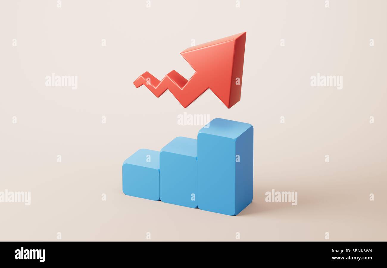 A bar chart and an upward arrow, 3d rendering. 3D illustration Stock ...