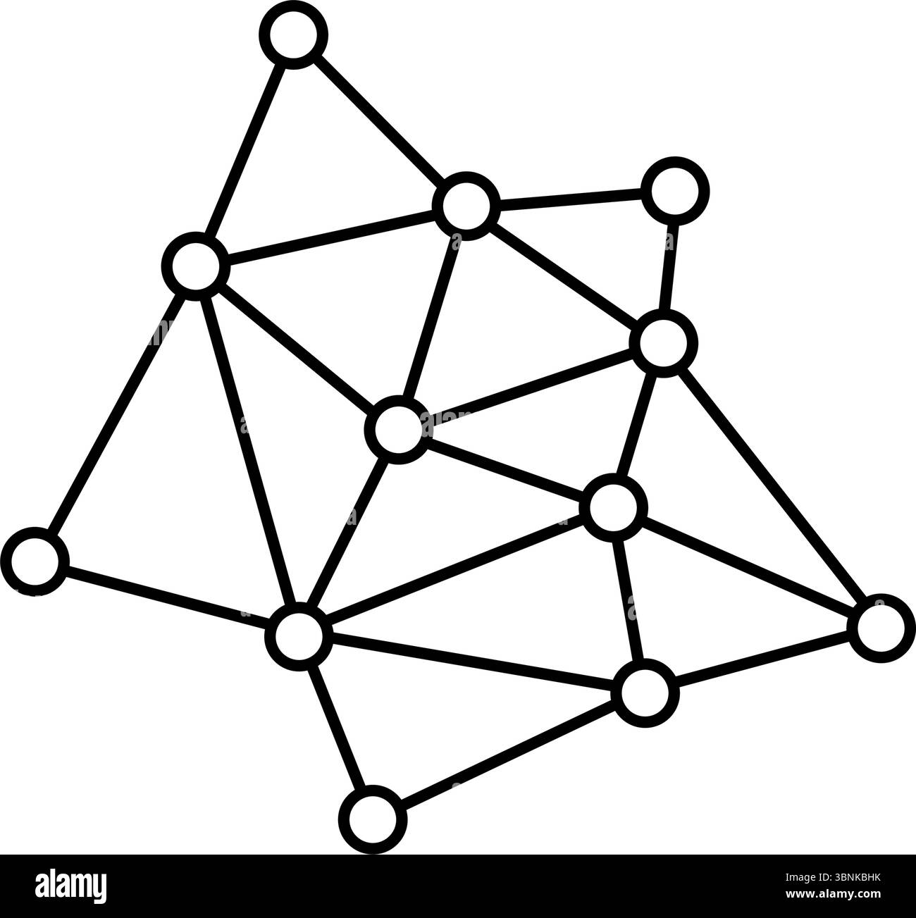 Distributed network and node structure isometric line icon with interconnected points and lines, black and white, Vector Illustration Stock Vector