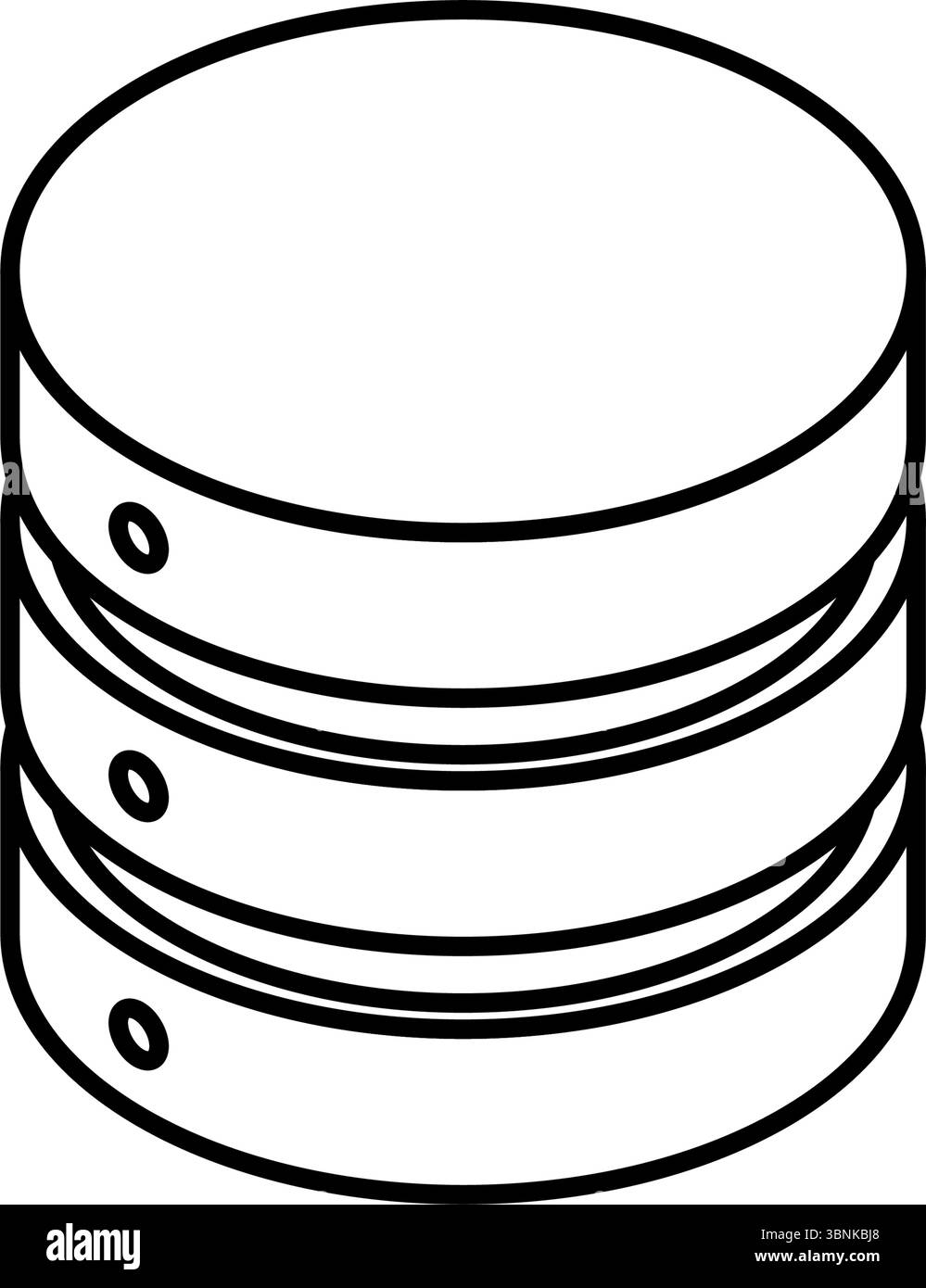 Data server isometric line icon with stacked cylindrical shape representing database or storage, black and white, Vector Illustration Stock Vector