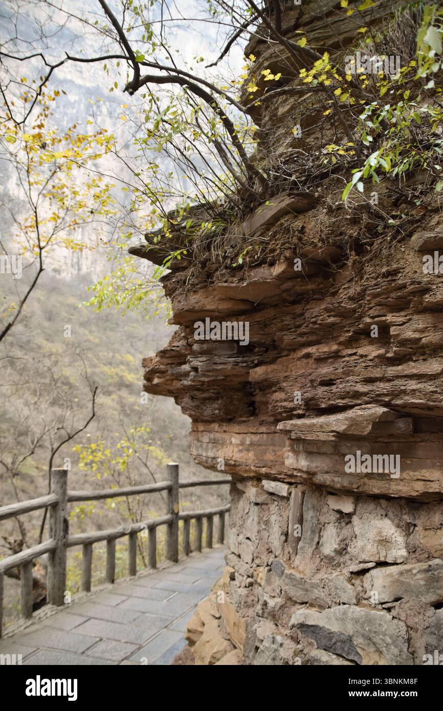 A Walkway Through the Canyon at Yuntaishan Geopark in Henan, China ...