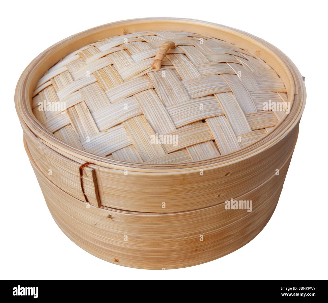 Bamboo steamer on a white background. Stock Photo
