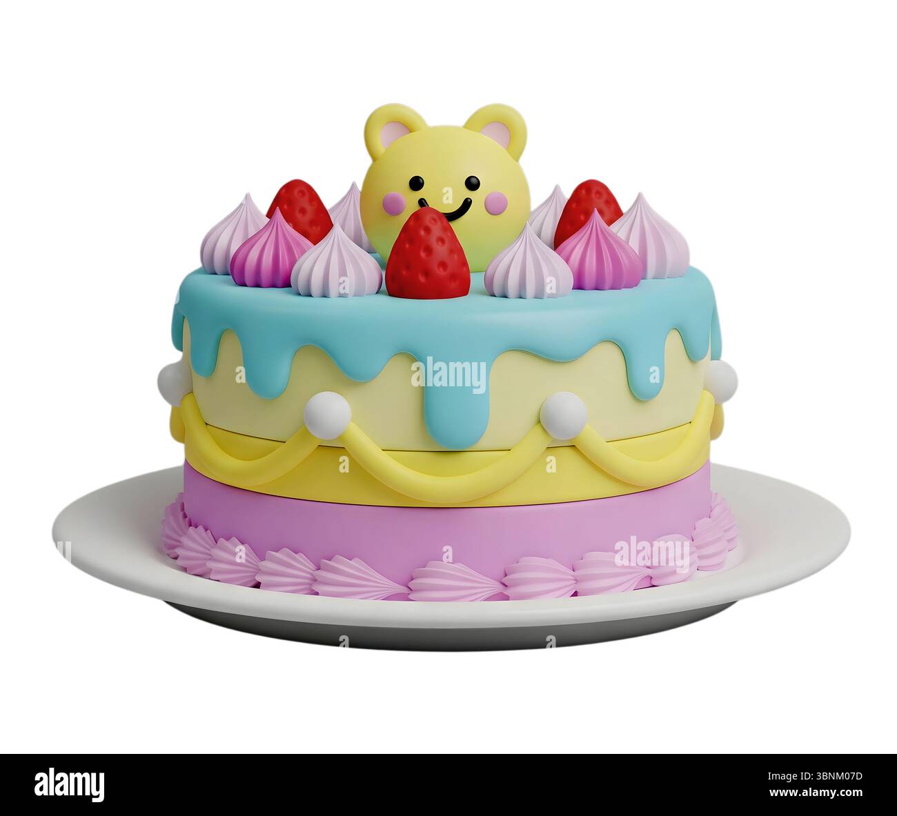 cake on plate minimalist 3D rendering in a soft and smooth renderer Stock Photo