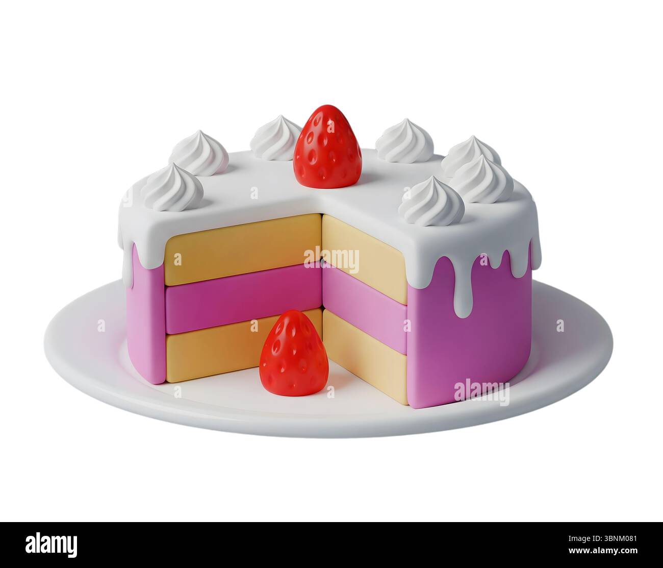 cake on plate minimalist 3D rendering in a soft and smooth renderer Stock Photo