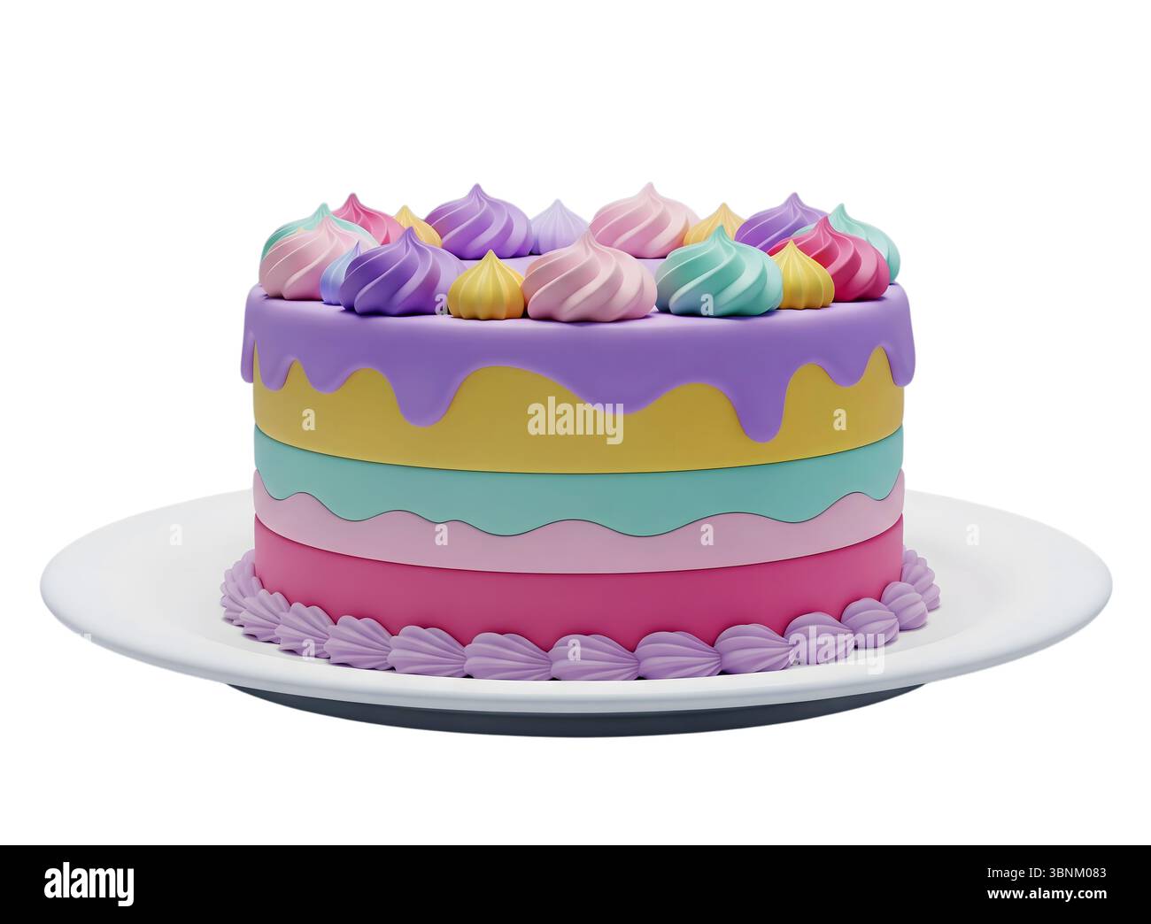 cake on plate minimalist 3D rendering in a soft and smooth renderer Stock Photo