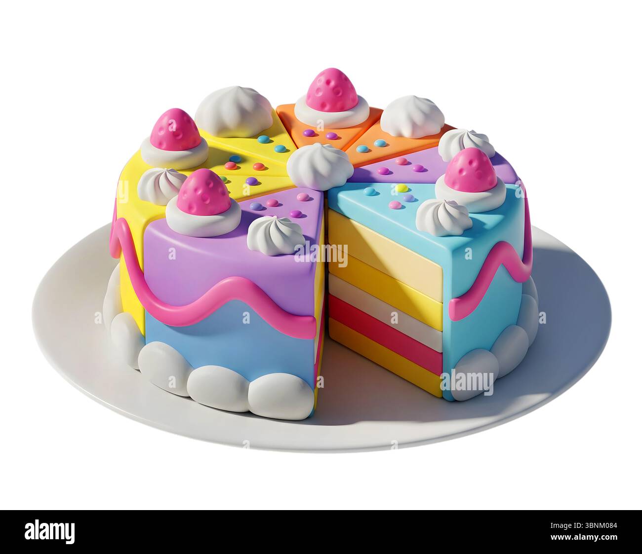 cake on plate minimalist 3D rendering in a soft and smooth renderer Stock Photo