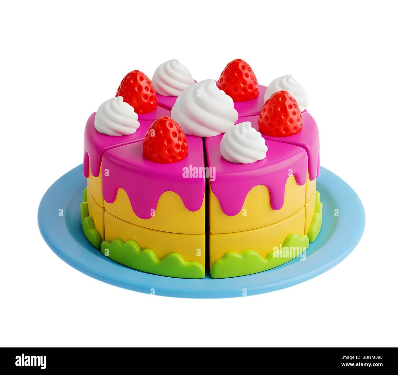 cake on plate minimalist 3D rendering in a soft and smooth renderer Stock Photo