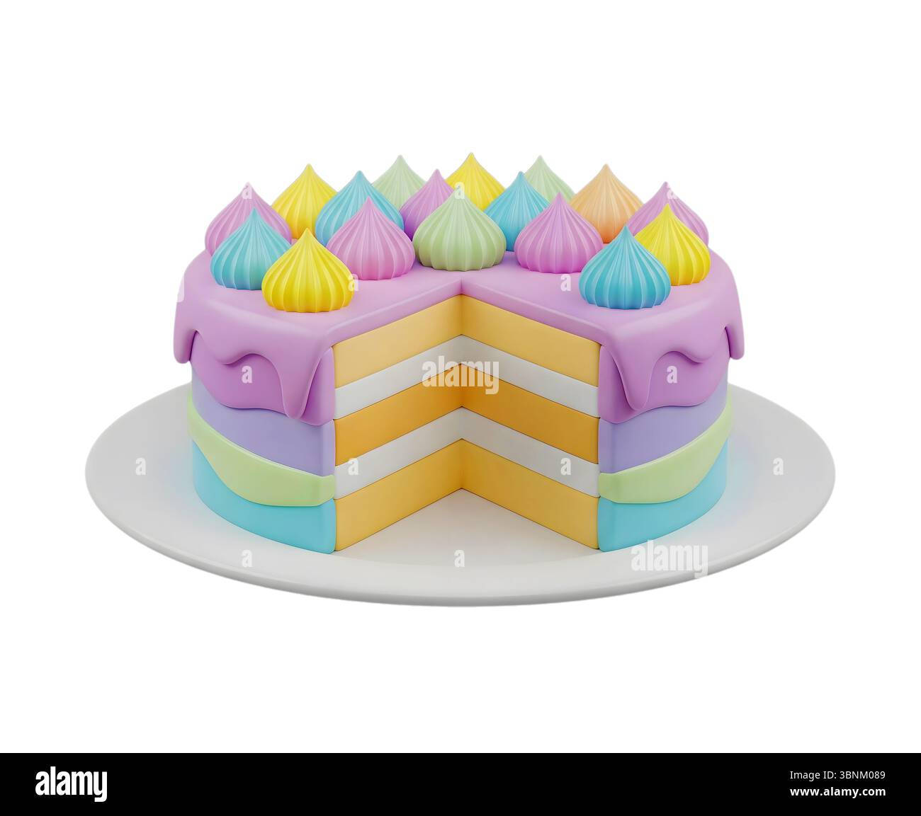 cake on plate minimalist 3D rendering in a soft and smooth renderer Stock Photo