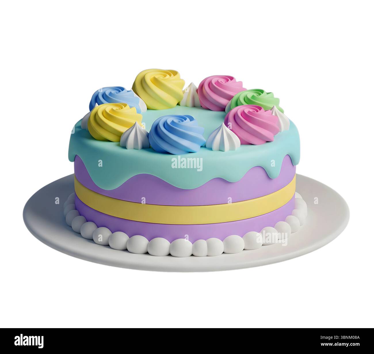 cake on plate minimalist 3D rendering in a soft and smooth renderer Stock Photo