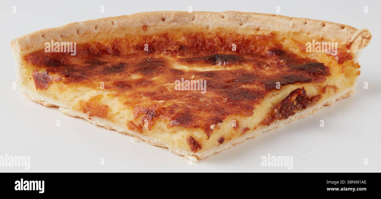 One triangular slice of pizza had burnt marks. Stock Photo