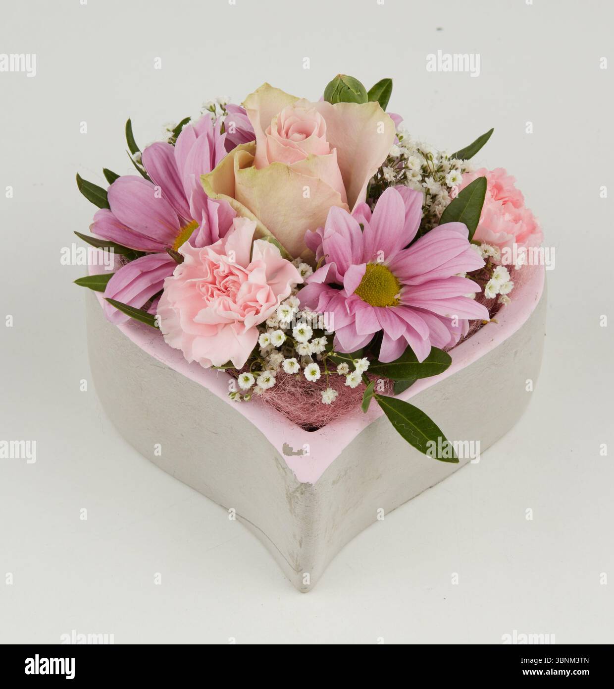 Pink roses in a heart box on Valentine's Day Stock Photo