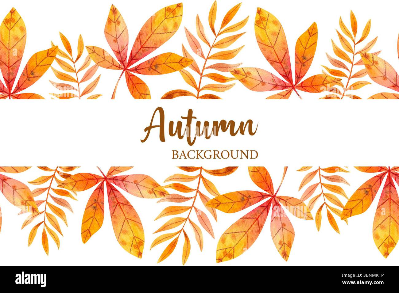 Border frame with watercolor autumn leaves on white background. Hand ...