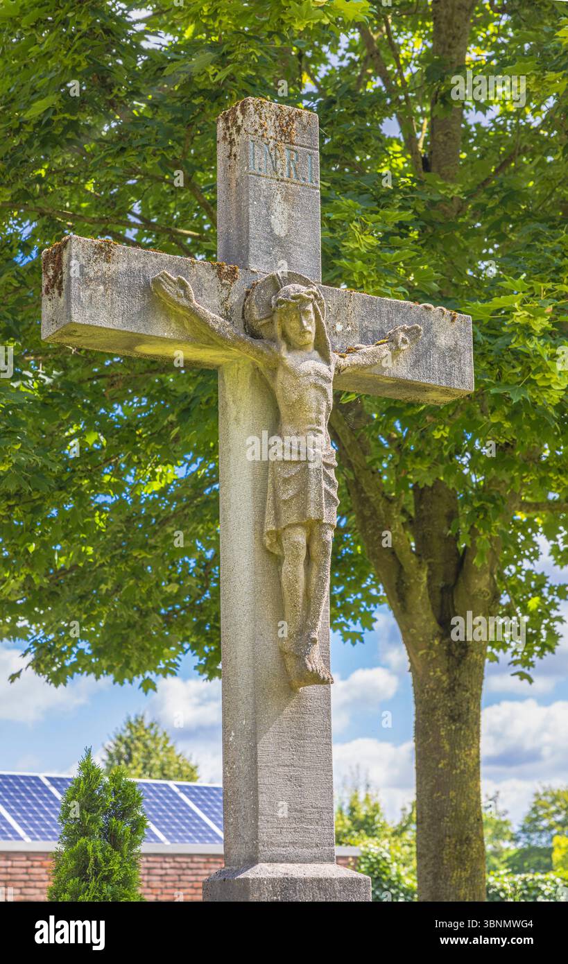 Field cross, wayside cross, place of worship, rural area Stock Photo