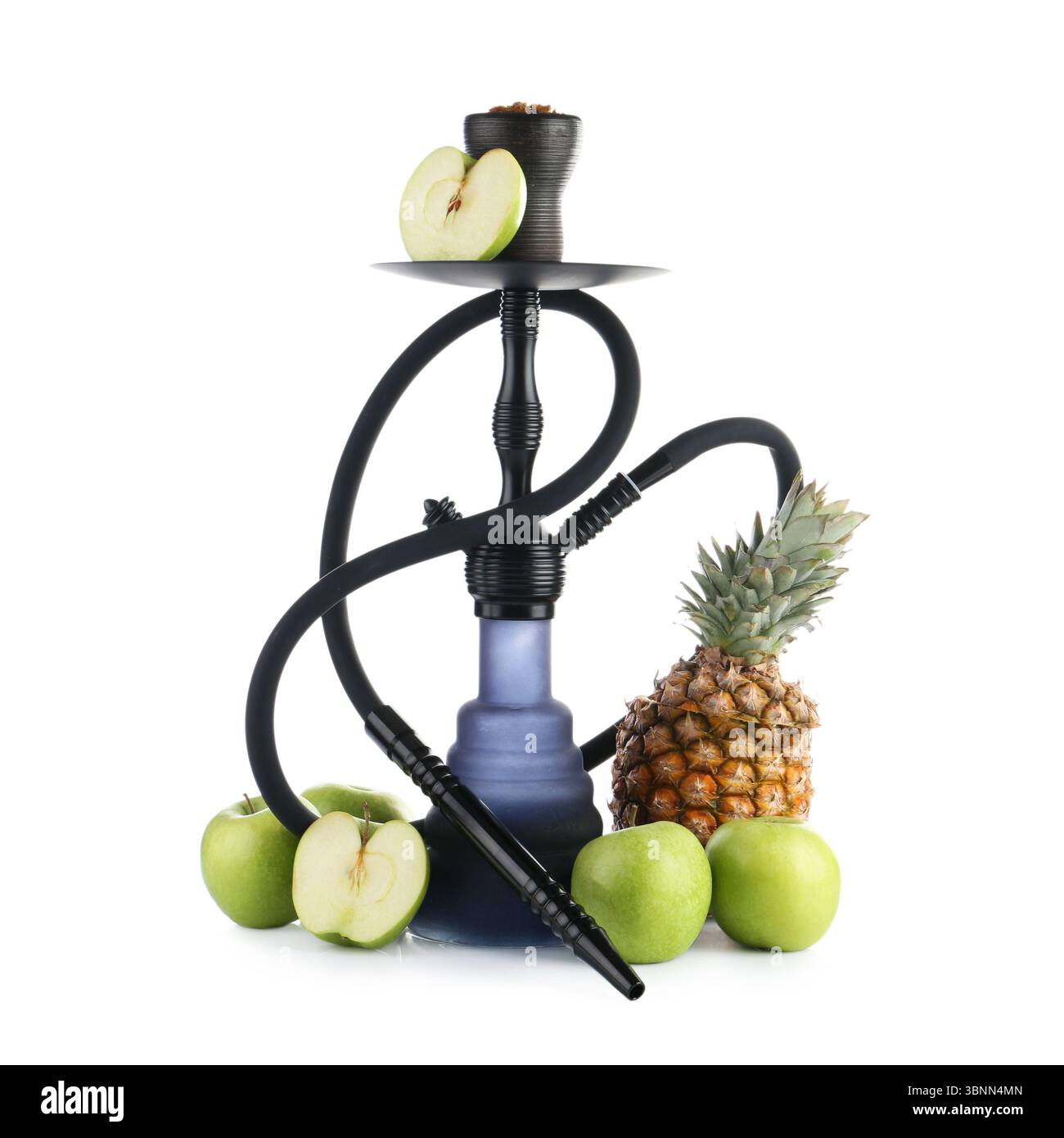 Hookah with different fruits isolated on white Stock Photo