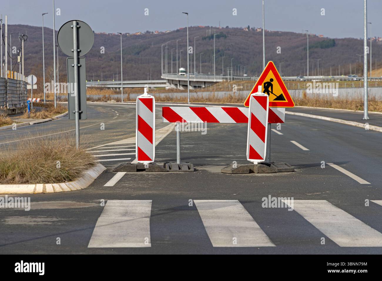 Construction Barrier Closed Street Road Works Sign Stock Photo - Alamy