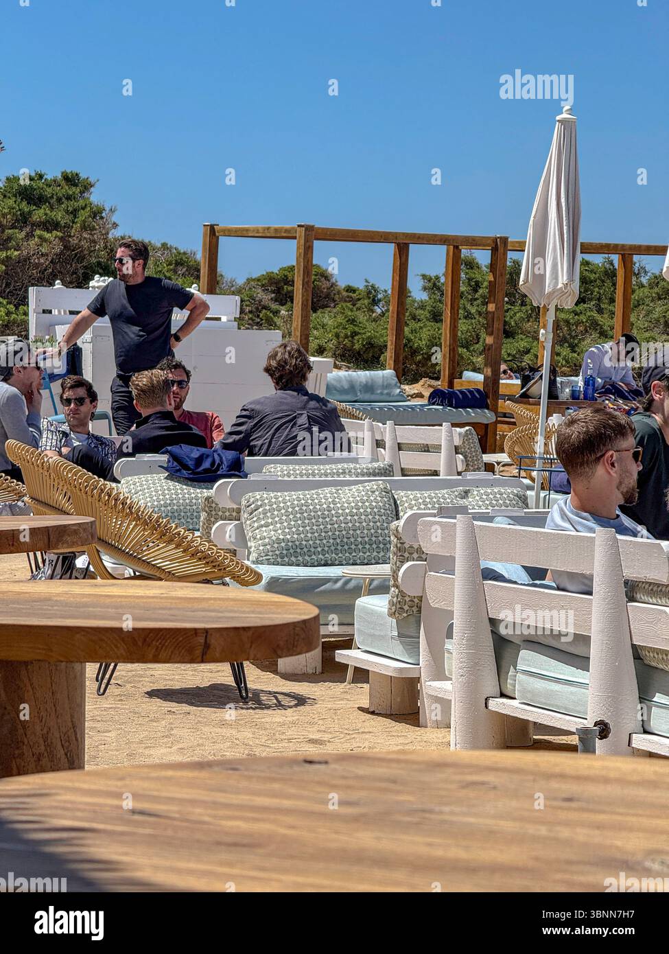 The Experimental Beach Café at Camino Cap des Falcó, Ibiza – Stylish Beachfront Dining with Sunset Views - Smartphone Captured Stock Image