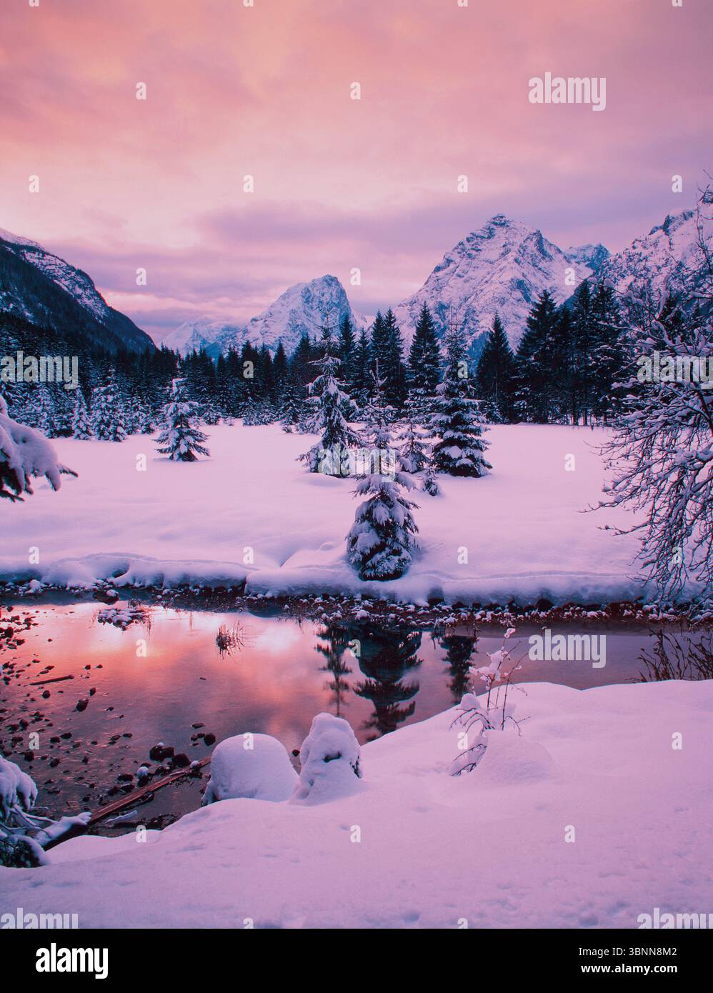 Austria, Tyrol, Leutasch, Winter evening atmosphere Stock Photo