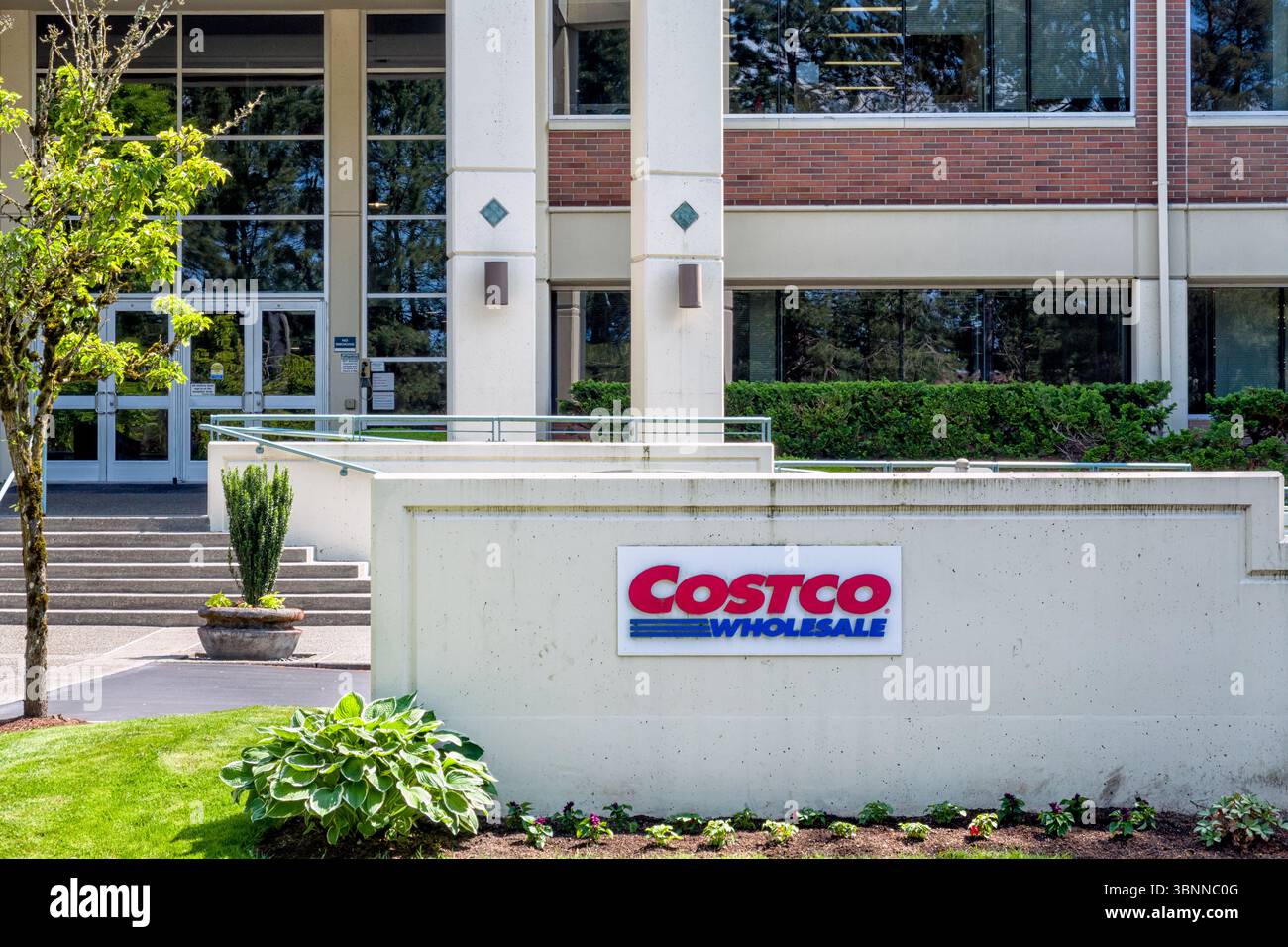 ISSAQUAH, WA, USA, JUNE 1, 2025: Costco world headquarters exterior and trademark logo. Stock Photo