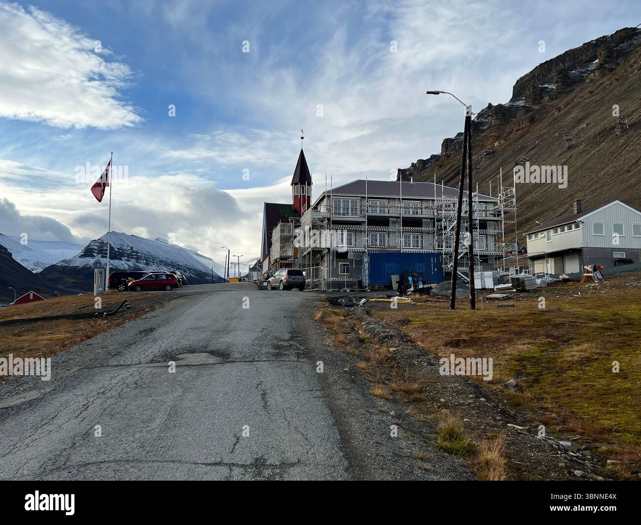 Picturesque view of Longyearbyen, Svalbard, a Norwegian arctic town with stunning scenery. - Smartphone Captured Stock Image