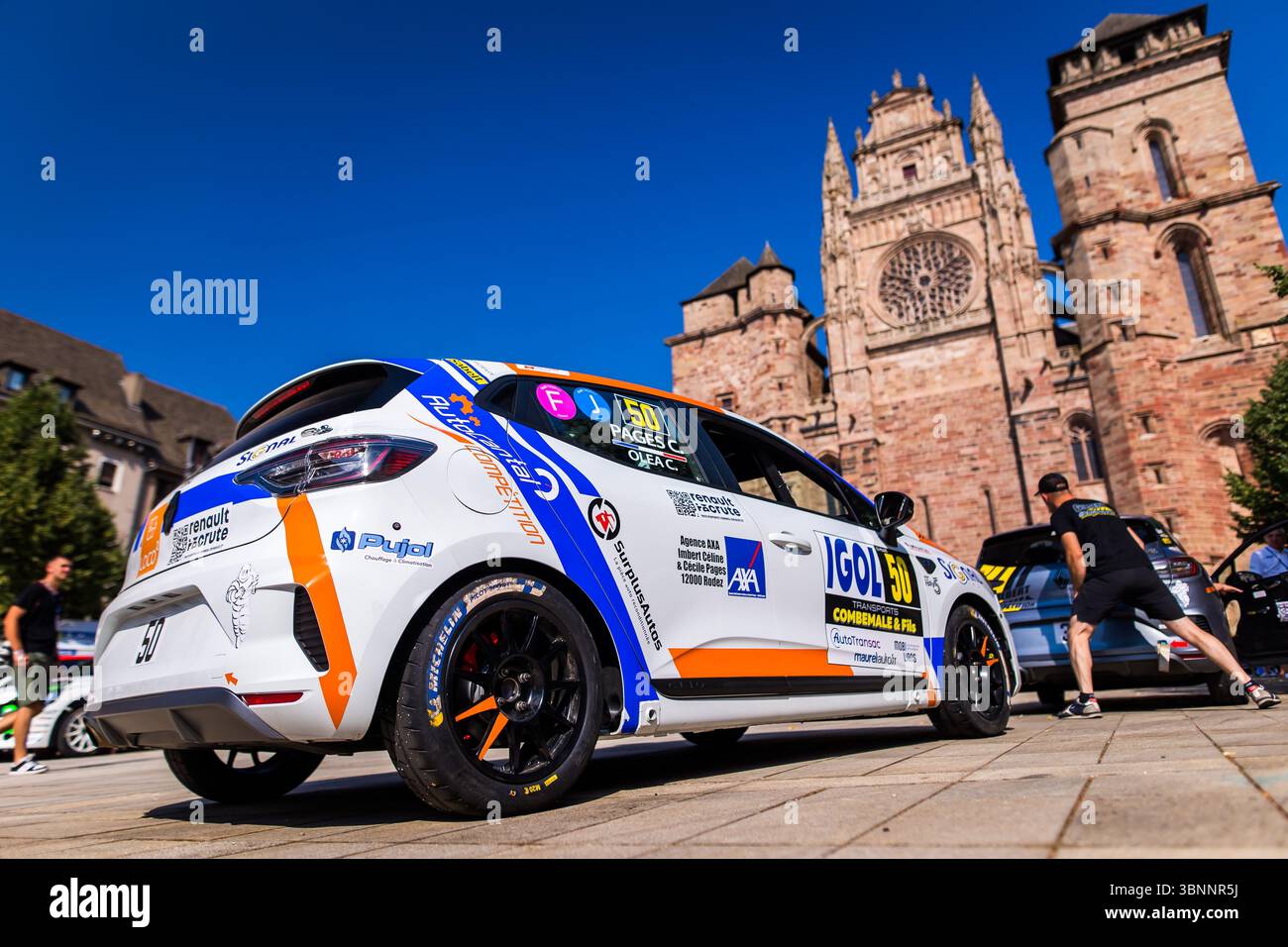 Rodez, France. 03rd July, 2025. 50 OLEA Charlotte, PAGES Cecile, Renault Clio Rally5, ambiance during the Rallye Aveyron Rouergue - Occitanie 2025, 5th round of the Championnat de France des Rallyes 2025, from July 4 to 5, 2025 in Rodez, France - Photo Bastien Roux/DPPI Credit: DPPI Media/Alamy Live News Stock Photo