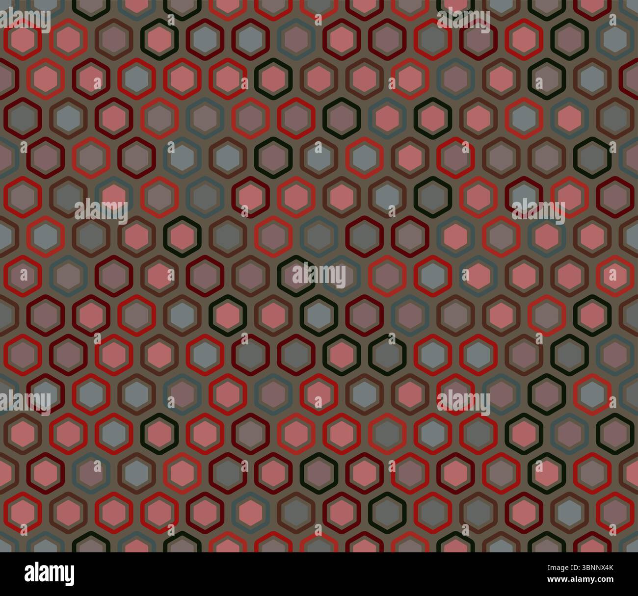 Abstract vector background. Bold rounded hexagon cells with padding and inner solid cells. Hexagon cells. Multiple tones color palette. Stock Vector