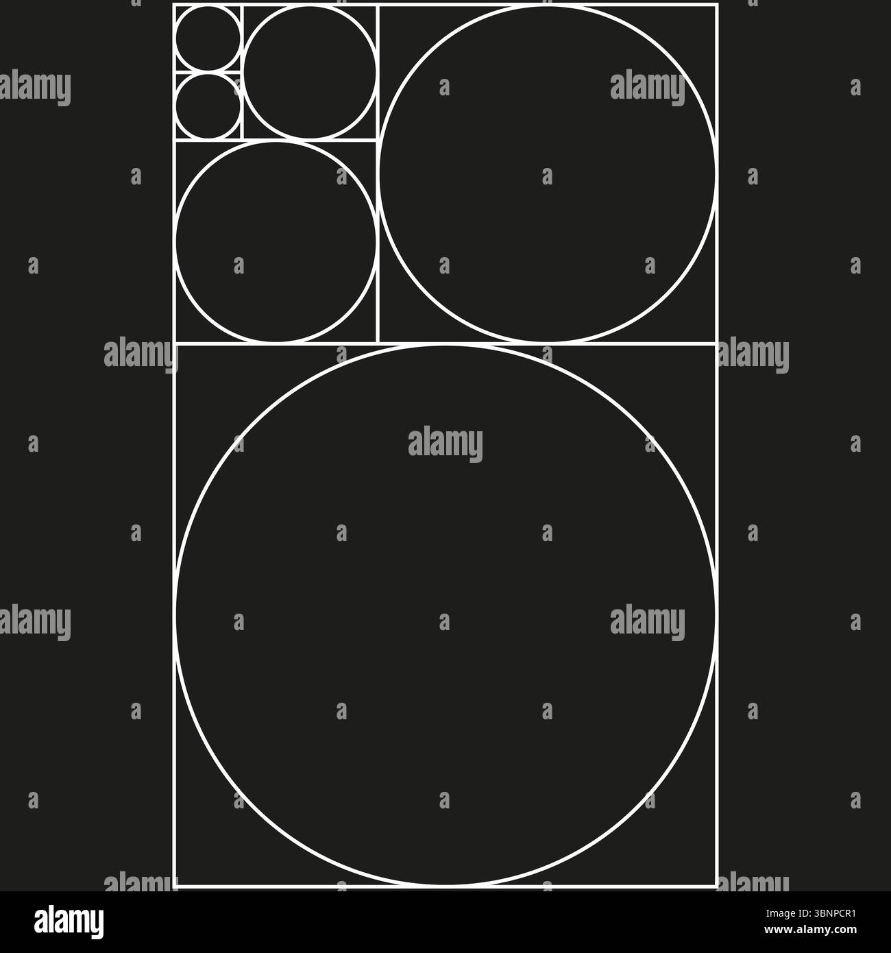 Circular grid layout. Bold circle Vector. Geometric contrast design. Black background composition. Stock Vector