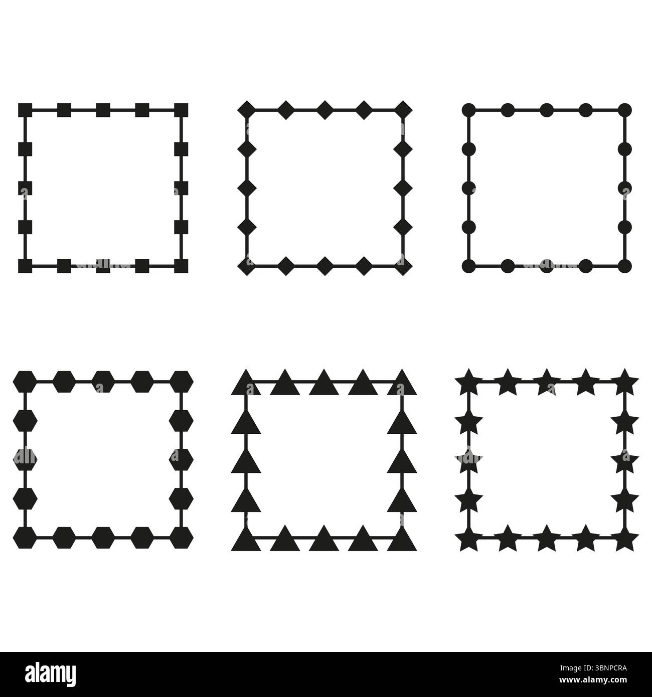 Dotted border frames. Dashed line rectangles. Vector outline shapes. Cutting guide elements. Stock Vector