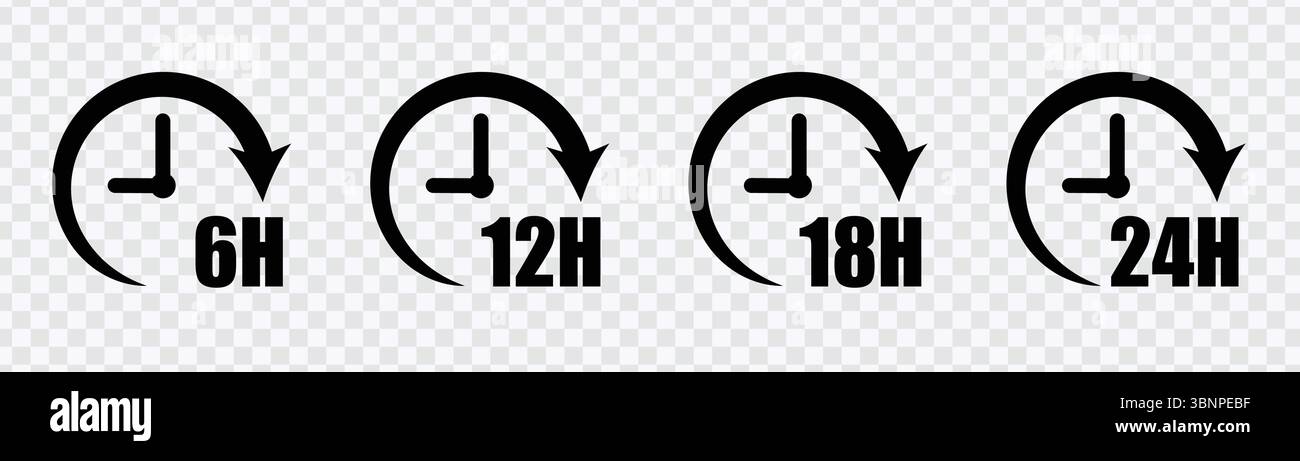 'Time Period Icons - 6H, 12H, 18H, 24H Clock Symbols' Stock Vector